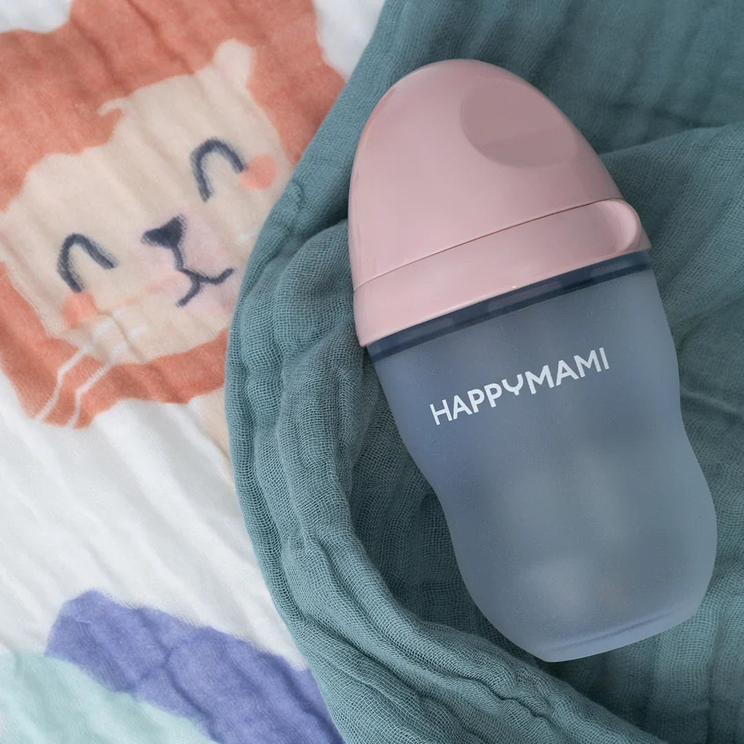 türkises Musselintuch Happyanimals Fläschchen 250 rosa weiß