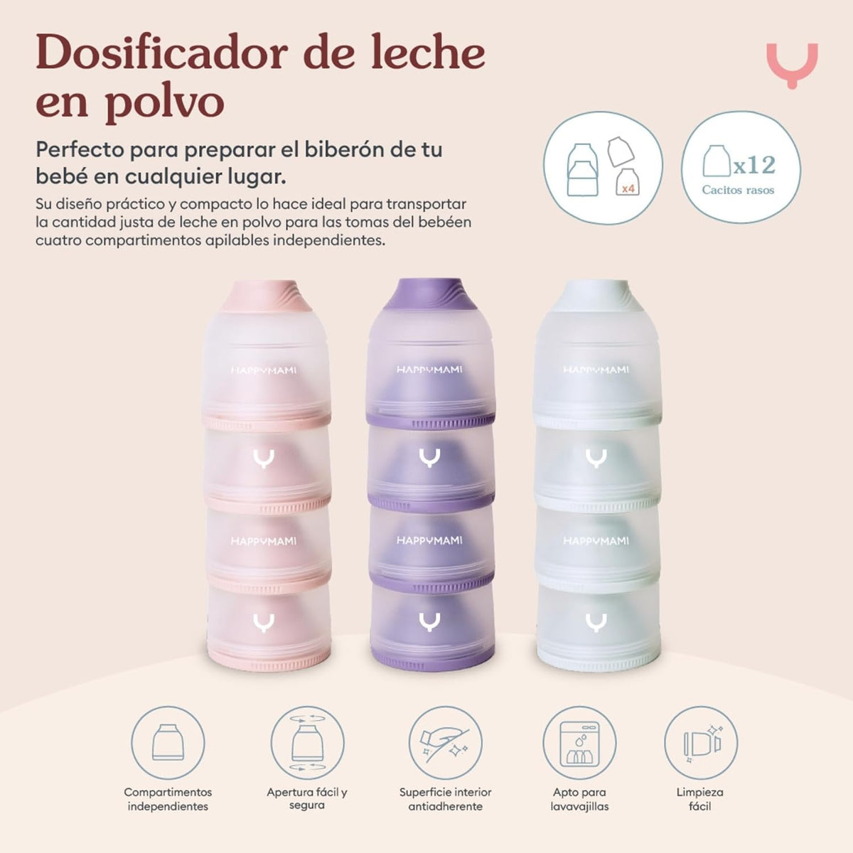 Dosificador de leche en polvo para bebé con 4 compartimentos