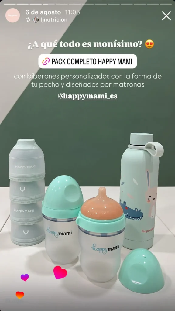 Pack Happymami menta: dosificador, dos biberones, tapa y termo Happyanimals sobre una mesa