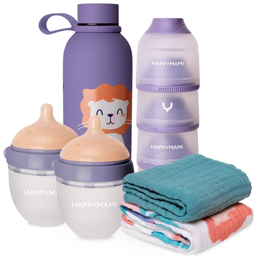 Lot de 2 biberons + thermos + doseur + 2 langes